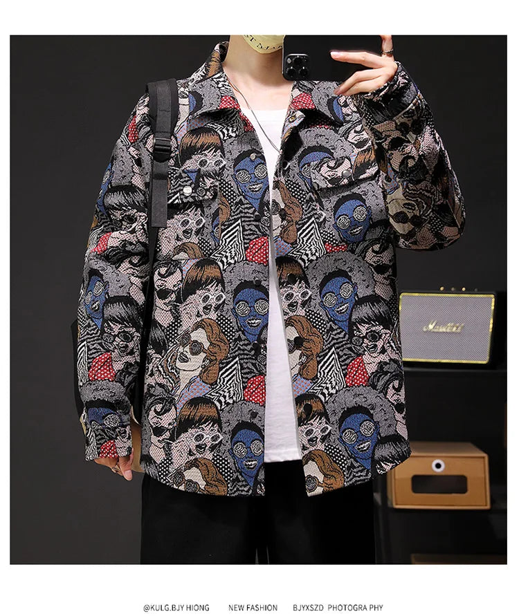 Harajuku Men's Clothing Jackets Camping Coat Women Fashion Slim Punk Outerwear Casual Hip Hop Streetwear Versatile Retro Jacket