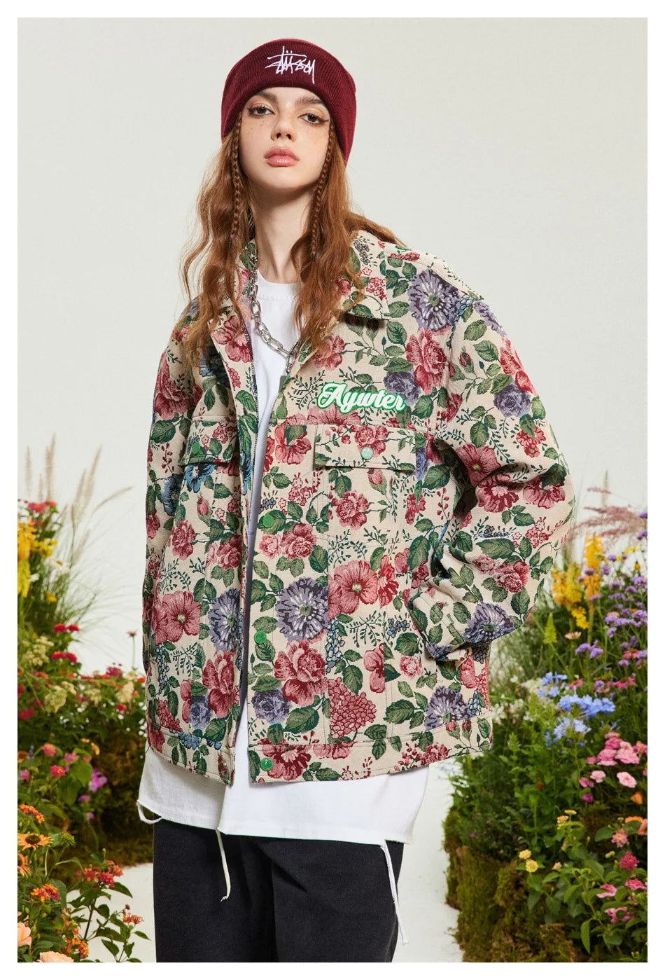 Mens Denim Jacket Retro Flower Oil Painting Pattern Women Loose Coat Unisex Bomber Outwear Spring Street Varsity Jackets Autumn