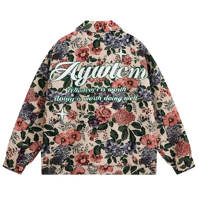 Mens Denim Jacket Retro Flower Oil Painting Pattern Women Loose Coat Unisex Bomber Outwear Spring Street Varsity Jackets Autumn