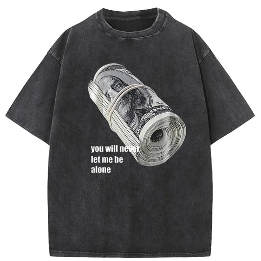 Bundle of Banknotes Vintage Tshirt Men Streetwear Hip Hop Print T-Shirt Harajuku Summer Cotton Washed Tshirt Clothes