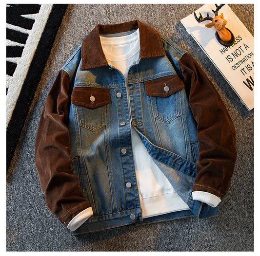 2024 Spring Men Solid Lapel Denim Jackets Fashion Motorcycle Jeans Jackets Classic Slim Fit Cotton Casual Vintage Coats B284